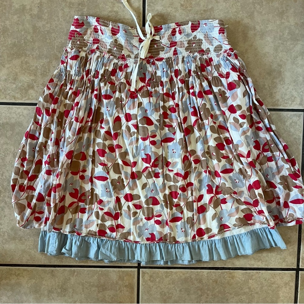 American Eagle Outfitters | blue brown red floral midi a-line skirt cotton
